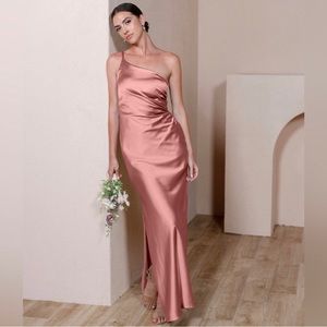 Revelry jade satin dress- dessert rose